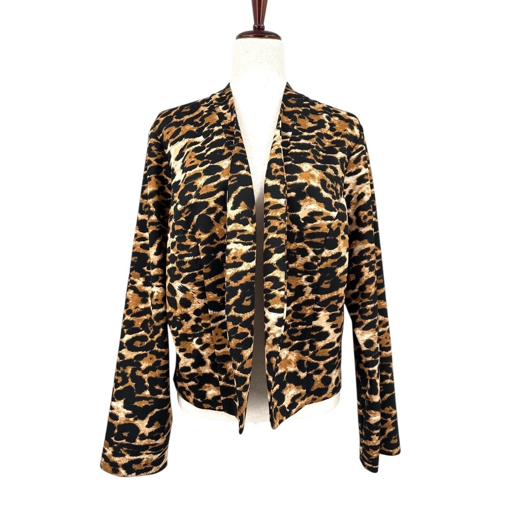 WearEver Women's Size L‎ Animal Print Open Collarless Long Sleeve Blazer Jacket